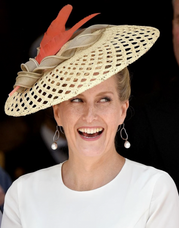 Sophie Duchess of Edinburgh wearing a big hat and laughing